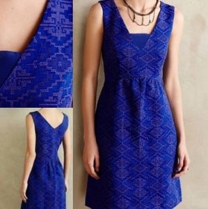 Anthropologie Maeve Blue Brocade Dress Size10 USED
